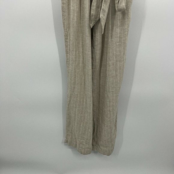 Universal Thread Jumpsuit Off Shoulder Linen Belted Beige Stripe NWT - Picture 6 of 11